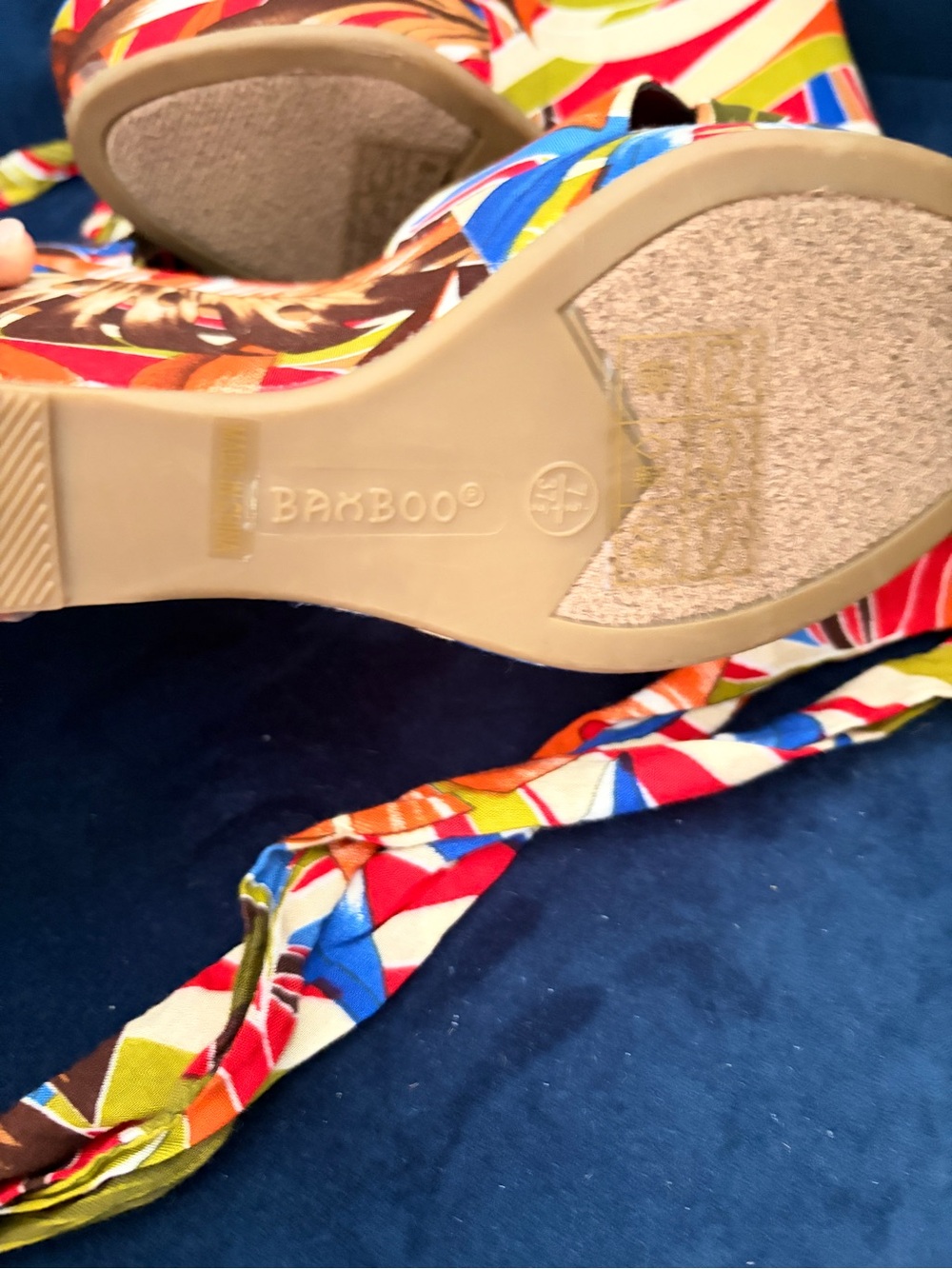 BAMBOO Red Multi Strappy Platform Wedge Heels - Picture 5 of 10